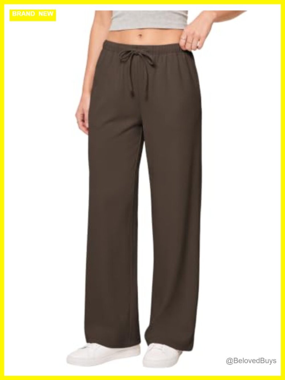 Wide Leg Crepe Pull-On Trousers with Pockets High Waisted Work Pants